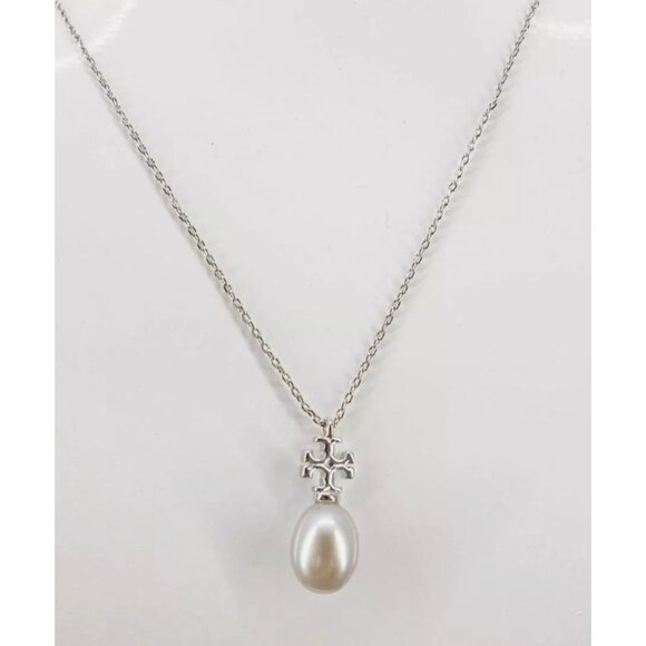 Tory Burch Silver Kira Pearl Drop Necklace - Picture 1 of 4